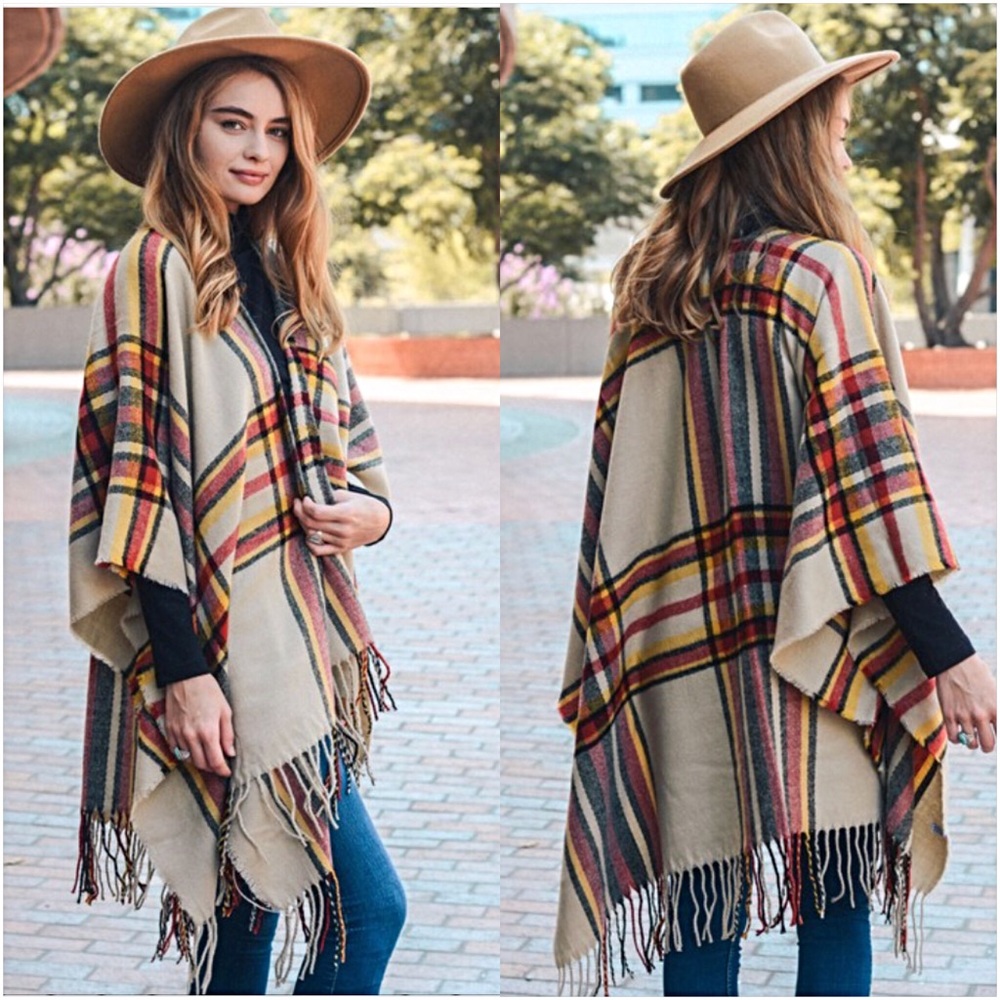 Boho Fringe Acrylic Sweater Kimono Wrap O/S - Picture 8 of 8